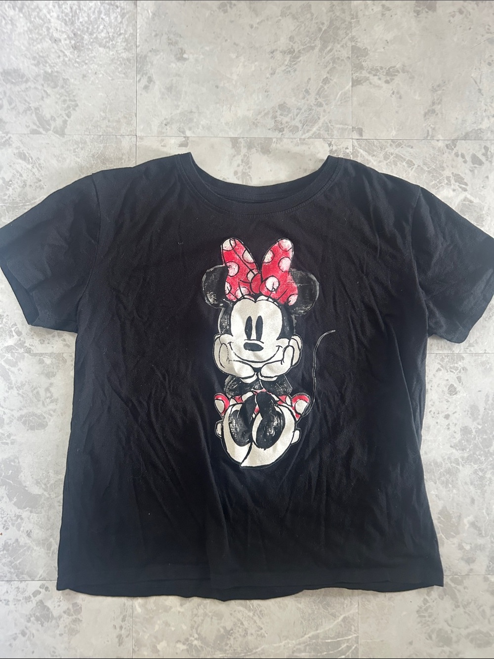 Disney Black Minnie Mouse Short Sleeve Tee with Red Bow
